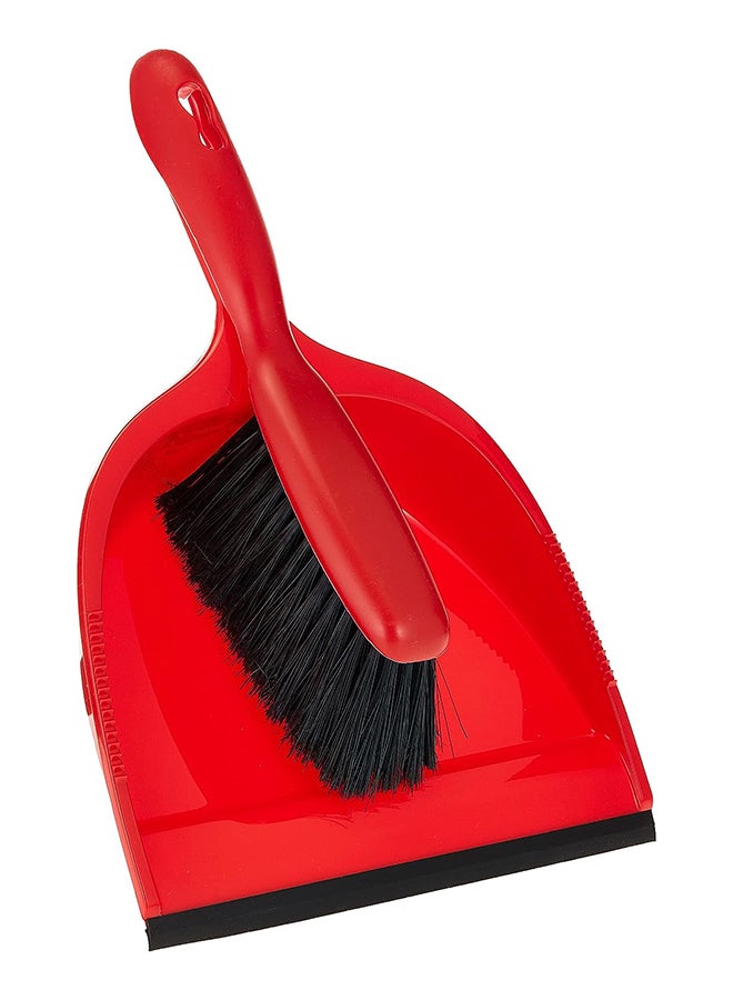 Vileda - Vileda Dustpan And Brush Standard Set, Grooved Edge, Rubber Lip Red/Black 33x23x8cm - Image 1