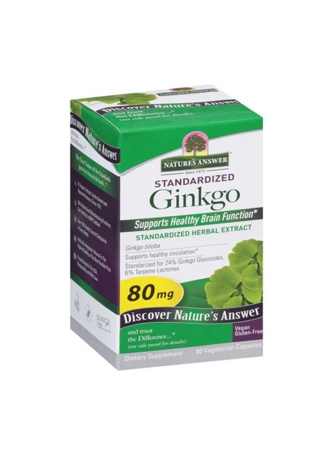 Ginkgo Biloba Herbal Supplement Vegetarian Capsules, 60-Counts