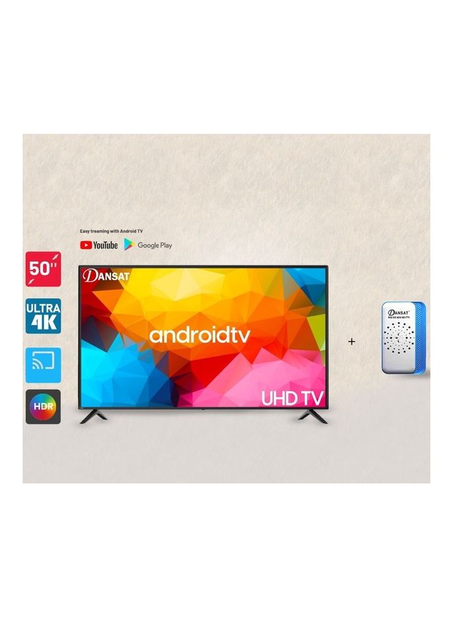 Dansat 50-Inch Ultra HD 4K Smart Android Television With Wallmount And Mini Satellite Receiver DTD5021BU DTD5022BU DTD50BU DSR-991 Black  - Image 1