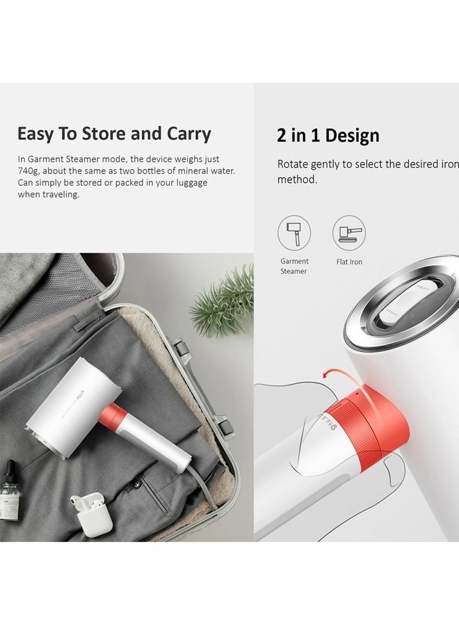 Deerma - 2 In 1 Portable Multi-Function Steam And Flat Iron Intelligent Preheating System 0.5b High Pressure Dual-Duct Heating 110 ml 1000 W HS200 White - Image 1