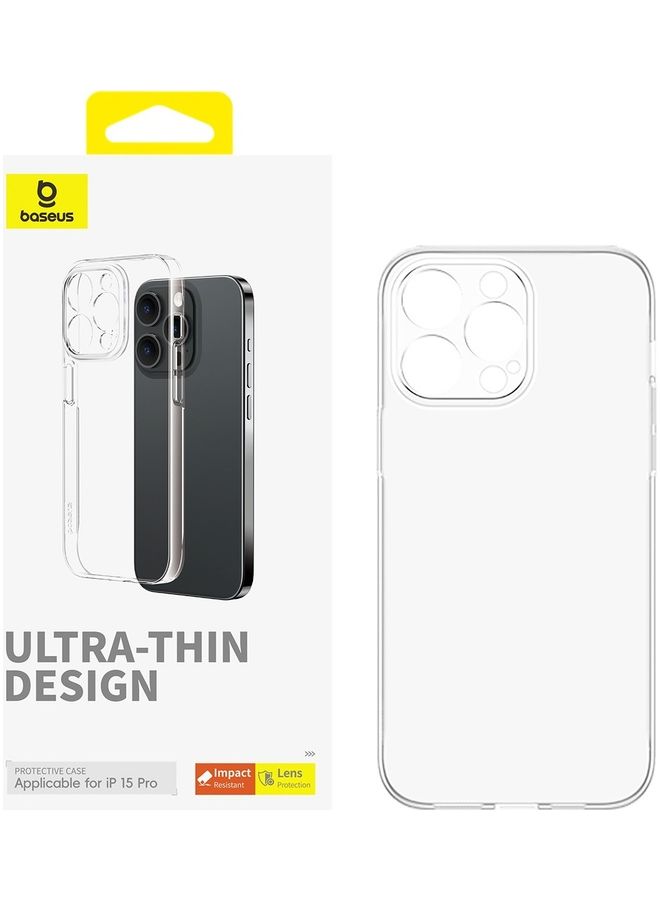 بيسوس "حافظة هاتف iPhone 15 Pro مقاس 6.1 بوصة شفافة من البولي كربونات مضادة للأصفر، رفيعة للغاية ومقاومة للكسر وحماية من الصدمات وتغطية كاملة للعدسات" - Image 1