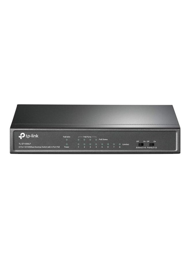TP-LINK - 8-Port 10/100Mbps Desktop Switch with 4-Port PoE - @41W, 250m range, priority mode, 802.3af, plug and play (TL-SF1008LP) | AU Version Black - Image 1