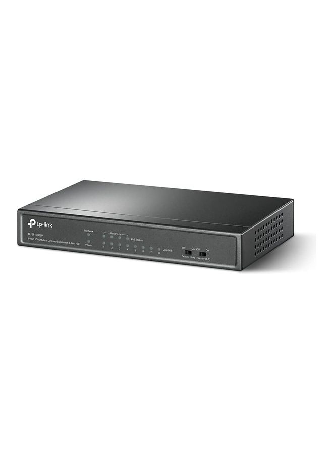 TP-LINK - 8-Port 10/100Mbps Desktop Switch with 4-Port PoE - @41W, 250m range, priority mode, 802.3af, plug and play (TL-SF1008LP) | AU Version Black - Image 1
