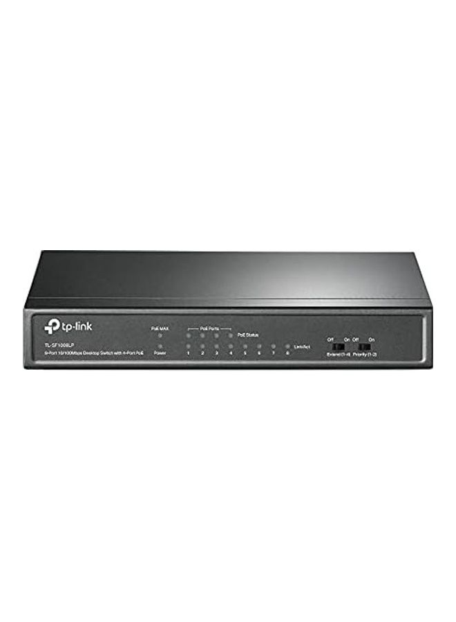 TP-LINK - 8-Port 10/100Mbps Desktop Switch with 4-Port PoE - @41W, 250m range, priority mode, 802.3af, plug and play (TL-SF1008LP) | AU Version Black - Image 1