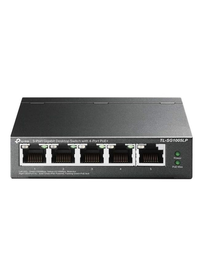 TP-LINK PoE Switch 5-Port Gigabit, 4 PoE+ ports up to 30 W for each PoE port and 40 W for all PoE ports, Metal Casing, Plug and Play, Ideal for IP Surveillance and Access Point(TL-SG1005LP) Black 