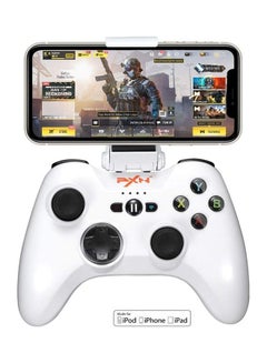 وحدة تحكم ألعاب بلوتوث لاسلكية معتمدة من MFi 6603 لأجهزة Apple متوافقة مع ألعاب Apple Arcade مع حامل هاتف بمشبك قابل للتعديل