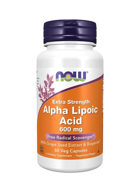 Alpha Lipoic Acid 600 Mg, Extra Strength With Grape Seed Extract And Bioperine 60 Veg Capsules