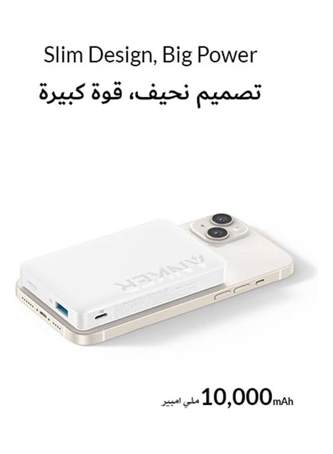 Anker - 10000 mAh MagSafe Charging, 1-Port USB-C, 1-Port USB-A, 334 MagGo Battery (PowerCore 10K) White - Image 1