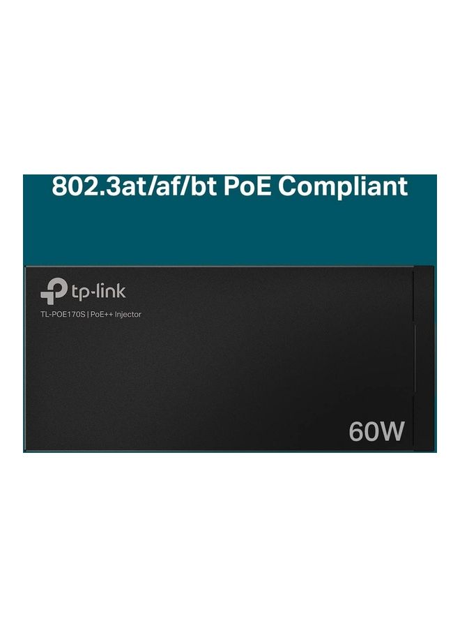 TP-LINK TL-PoE170S 802.3at/af/bt Gigabit PoE Injector Non-PoE to PoE Adapter Supplies up to 60W (PoE++) Plug & Play Desktop/Wall-Mount Distance Up to 328 ft. UL Certified, Black Black  - Image 2