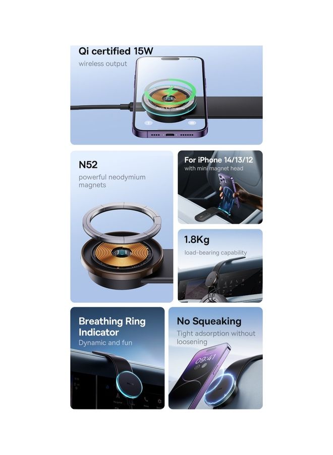 بيسوس شاحن سيارة Magsafe لاسلكي بقدرة 15 وات لهاتف iPhone، حامل هاتف مغناطيسي للسيارة، شحن سريع لاسلكي لشاحن Magsafe يناسب iPhone 15 Pro Max Plus 14 13 12 ينطبق على جميع لوحات القيادة والزجاج الأمامي  - Image 2