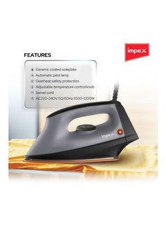 Impex Heavy Duty Dry Iron With Non-Stick Ceramic Sole Plate 1200W Power Long Life Thermostat Overheat Protection 1200 W IB 191 Black/Grey  - Image 4