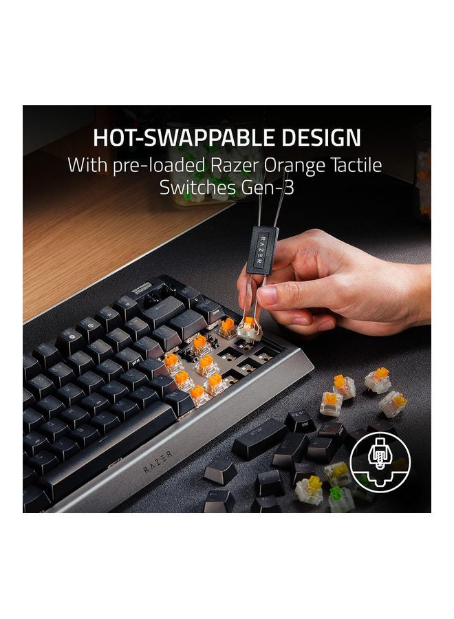 ريزر - لوحة مفاتيح ميكانيكية للألعاب Razer BlackWidow V4 75%، تصميم قابل للتبديل السريع، مدمج ومتين، مفاتيح لمسية برتقالية، Chroma RGB، MF Roller ومفاتيح الوسائط، مسند معصم مريح - أسود - Image 1