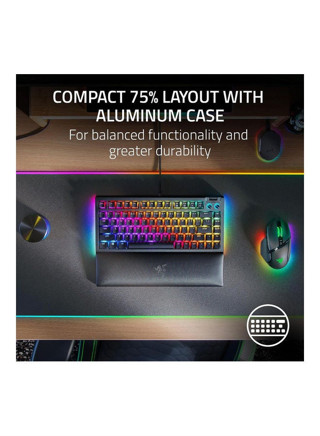 ريزر - لوحة مفاتيح ميكانيكية للألعاب Razer BlackWidow V4 75%، تصميم قابل للتبديل السريع، مدمج ومتين، مفاتيح لمسية برتقالية، Chroma RGB، MF Roller ومفاتيح الوسائط، مسند معصم مريح - أسود - Image 1