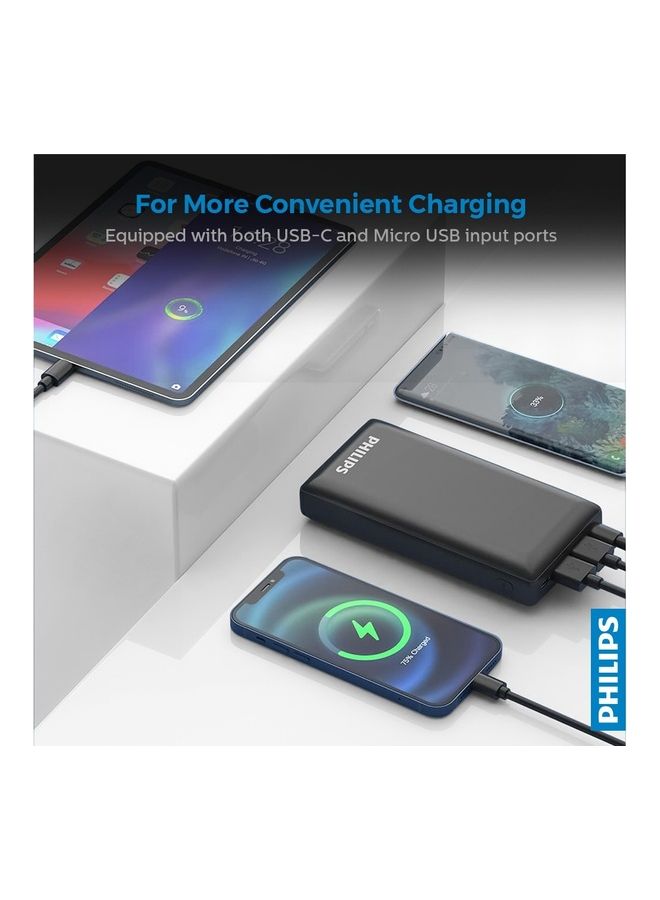 Philips 20000 mAh Portable Power Bank 1 USB C 2 USB A Ports Compatible With iPhone Android, Air pod, iPad And More Black - Image 3