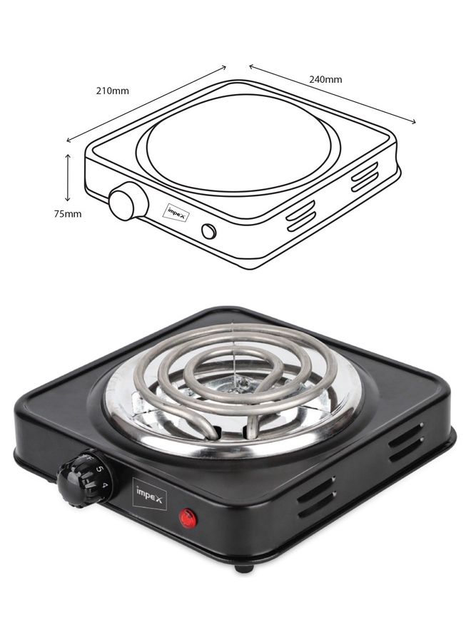 Impex Electric Single Coil Hot Plate With Power, Durable Metal Housing, Adjustable Temperature Control, Overheat Protection 1000.0 W HP 100 Black - Image 5