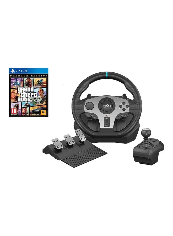 Grand Theft Auto V - Action &amp; Shooter مع عجلة قيادة سباق 900 درجة ذات اهتزاز مزدوج مع ناقل حركة للكمبيوتر الشخصي/PS3/PS4/Xbox One/Series/Switch - سلكي