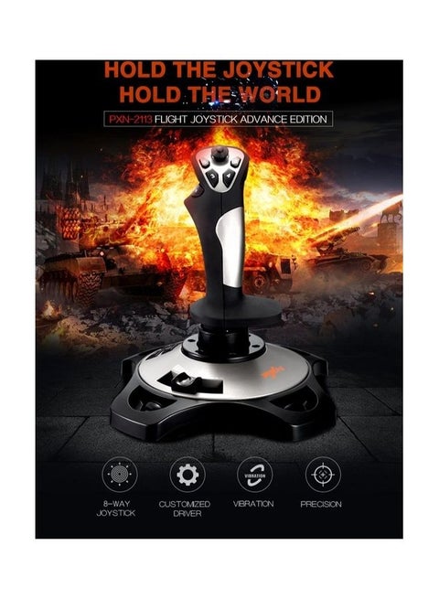 2113 Pro - جهاز محاكاة عصا التحكم USB Flight Stick PC Gamepad للتحكم في الألعاب السلكية لألعاب محاكاة عصا الطيران، مفتاح HAT متقدم بـ 4 محاور و8 اتجاهات، لنظام التشغيل Windows XP/VISTA/7/8/10