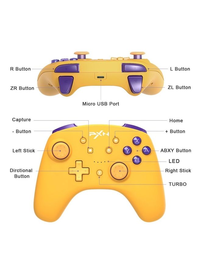 PXN - 9607X - Wireless Switch Pro Controller Game Joystick Remote Pro Controller Support NFC / Amibo / Turbo Screenshot, Gyrox, and Twitter for N-Switch / N-Switch Lite (Yellow) - Image 1