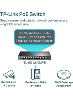 TP-LINK TL-SG1210MPE | 8 Port Gigabit PoE Switch | Easy Smart Managed | 8 PoE+ Ports @123W, w/ 2 Uplink Gigabit Ports + 1 Combo SFP Slot | Limited Lifetime Protection | QoS, Vlan, IGMP & LAG Black  - Image 3