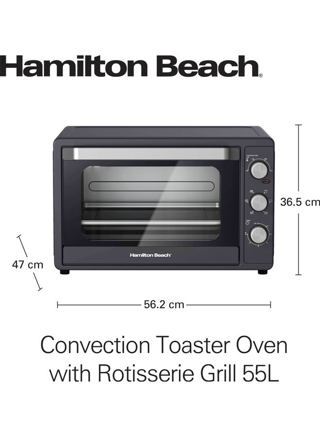 Hamilton Beach - Convection Toaster Oven with Rotisserie Grill, Double Walled Glass, Oyster Grey Color, 6 accessories, 6 functions, Max 230°C temp & 60 mins timer, 2 years warranty 55 L 2200 W CTGL55-ME Oyster Grey - Image 1