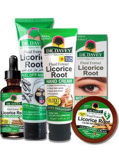 DR. DAVEY Licorice Root Skincare Set For Rejuvenated Skin - Moisturizing Hand Cream - Anti-Acne And Anti-Aging Serum - Extra Brightening Peel Off Mask - Anti-Fatigue Eye Gel, Feet Repair Cream 380.0grams  - Image 1