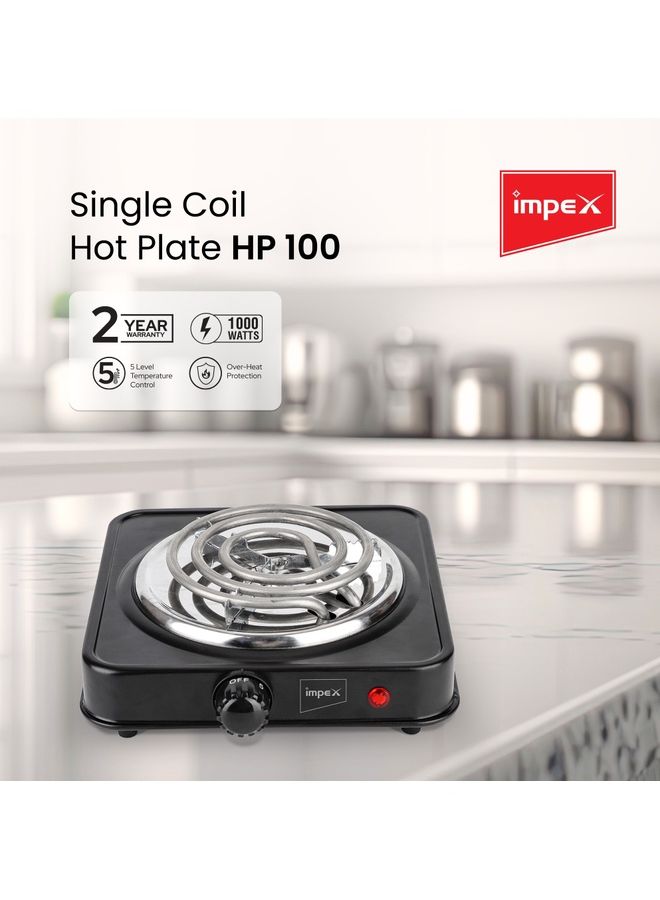 1000W Electric Hot Single Coil Hotplate, Durable Metal Housing HP 100 Black - v1693636264/N53434311A_3