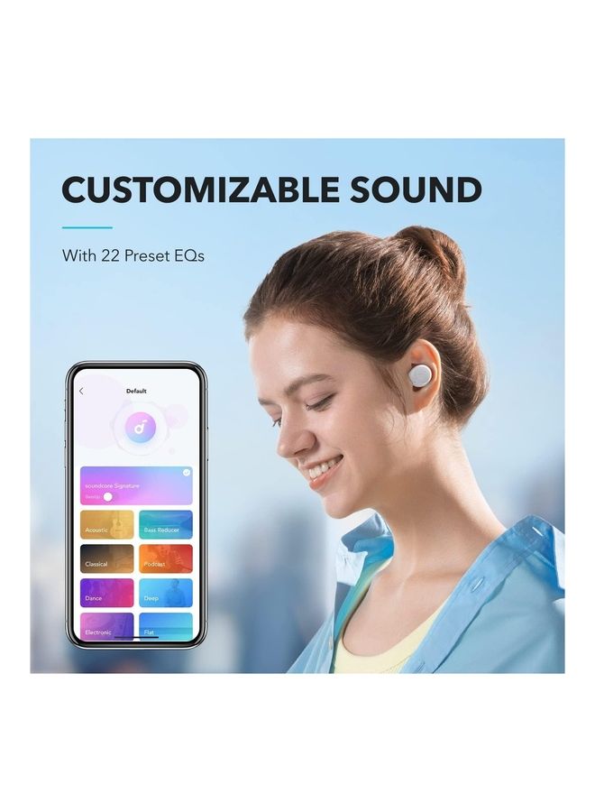 A25i True Wireless Earbuds, Bluetooth 5.3, App, Customized Sound, 28H Long Playtime, Water-Resistant, 2 Mics for Al Clear Calls, Single Earbud Mode White
