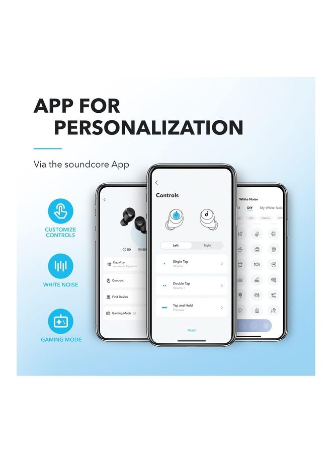 A25i True Wireless Earbuds, Bluetooth 5.3, App, Customized Sound, 28H Long Playtime, Water-Resistant, 2 Mics for Al Clear Calls, Single Earbud Mode White