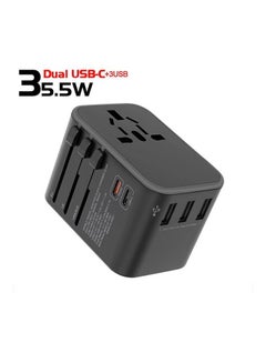 OFFBEAT ACE 35.5W PD Travel Adapter, QC 3.0 Universal Adapter, International Travel Adapter with 20W PD Dual Type-C, Universal Adapter Plug with 3 Fast USB Ports for USA, UK/UAE/KSA/Oman and EU/India Black Grey  - Image 1