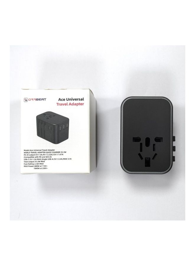 OFFBEAT ACE 35.5W PD Travel Adapter, QC 3.0 Universal Adapter, International Travel Adapter with 20W PD Dual Type-C, Universal Adapter Plug with 3 Fast USB Ports for USA, UK/UAE/KSA/Oman and EU/India Black Grey  - Image 4