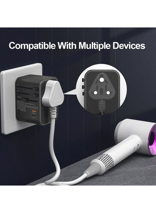 ACE 35.5W PD Travel Adapter, QC 3.0 Universal Adapter, International Travel Adapter with 20W PD Dual Type-C, Universal Adapter Plug with 3 Fast USB Ports for USA, UK/UAE/KSA/Oman and EU/India Black Grey