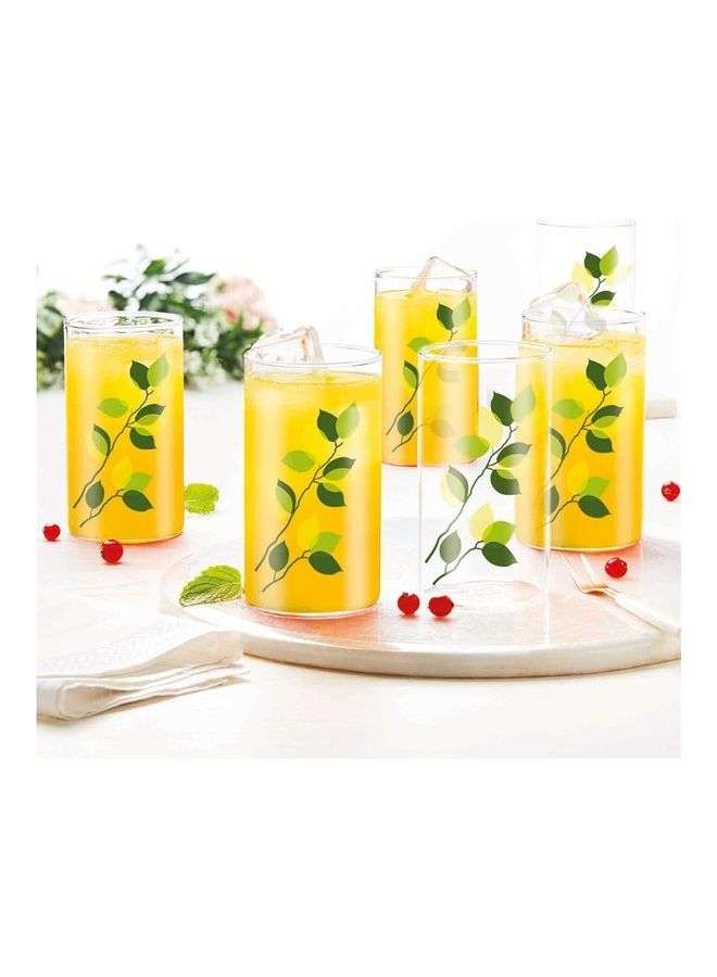 BOROSIL Vision Dsigner Glass Green Leaves Set Of 6 - Microwavable, Medium Transparent 295.0ml  - Image 1