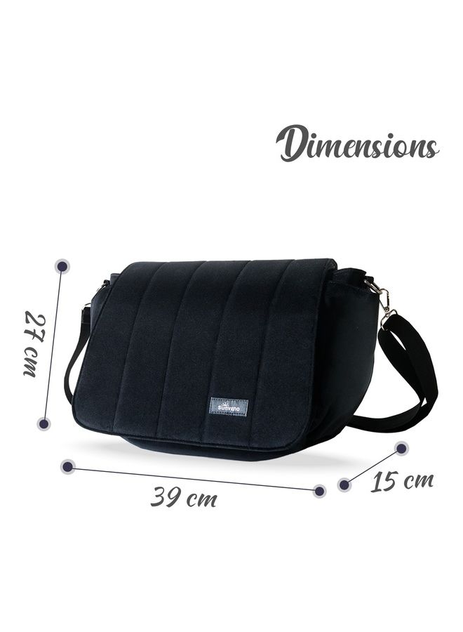Sunveno - Velvet Stroller Diaper Bag With Adjustable Shoulder Strap - Black - Image 1