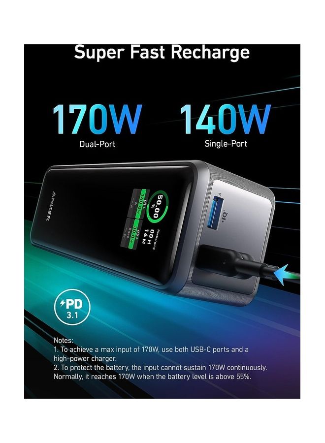 Anker - 27650 mAh Prime 27,650mAh Power Bank (250W), 3-Port Portable Charger, Smart App, Compatible with iPhone 14/13 Series, Samsung, Dell, AirPods, and More (Charging Base Not Included) Black - Image 1