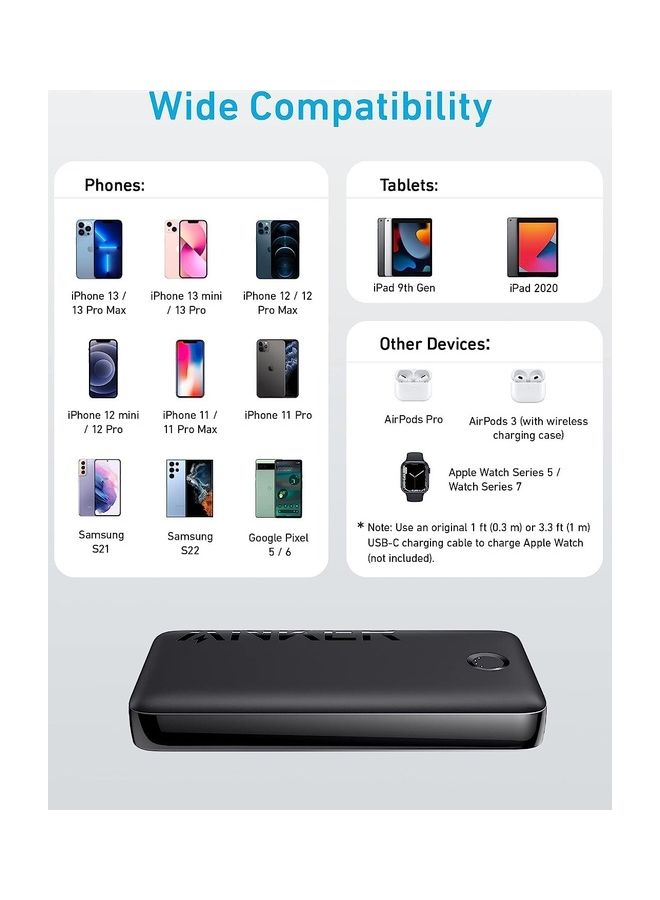 Anker - 20000 mAh Power Bank, 20W Portable Charger with USB-C Fast Charging, 335 (PowerCore 20K), Works for iPhone 13/12 Series, Samsung, iPad Pro, AirPods, Apple Watch, and More. Black - Image 1