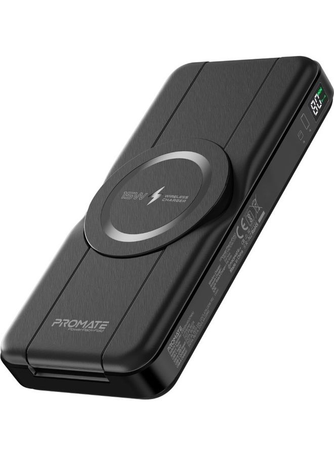 PROMATE 10000 mAh Power Bank With Foldable Design, 15W MagSafe, 2W Apple Watch And 3W AirPods Pro Charger, 20W USB-C Power Delivery, 18W QC 3.0 Ports For iPhone 16, Galaxy S25 - Black - Image 1