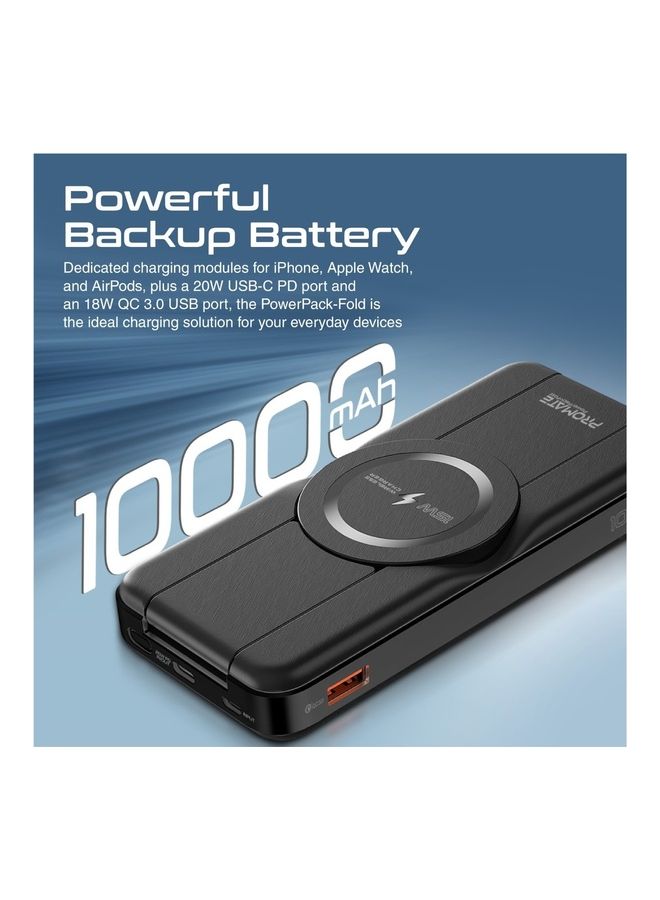 PROMATE 10000 mAh Power Bank With Foldable Design, 15W MagSafe, 2W Apple Watch And 3W AirPods Pro Charger, 20W USB-C Power Delivery, 18W QC 3.0 Ports For iPhone 16, Galaxy S25 - Black - Image 3