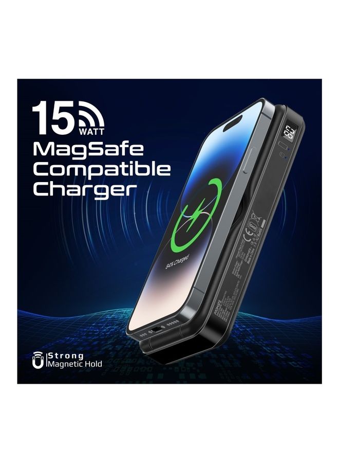 PROMATE 10000 mAh Power Bank With Foldable Design, 15W MagSafe, 2W Apple Watch And 3W AirPods Pro Charger, 20W USB-C Power Delivery, 18W QC 3.0 Ports For iPhone 16, Galaxy S25 - Black - Image 5