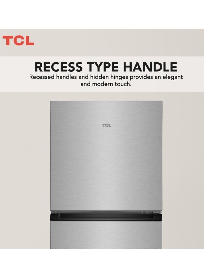 TCL Double Door Top Mount Refrigerator, Total No Frost Fridge And Freezer With Powerful Interior LED Light And Large Crisper Drawer With Humidity Control P370TMN Inox - Image 3