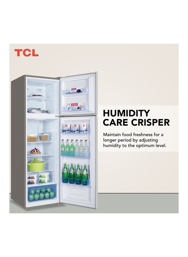 TCL Double Door Top Mount Refrigerator, Total No Frost Fridge And Freezer With Powerful Interior LED Light And Large Crisper Drawer With Humidity Control P370TMN Inox - Image 4