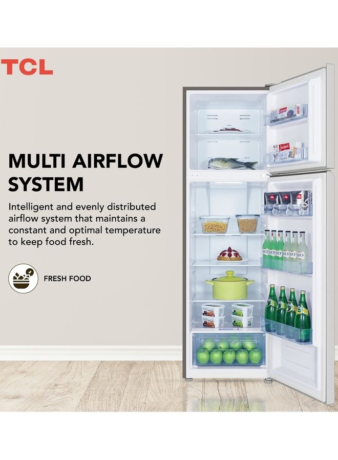 TCL Double Door Top Mount Refrigerator, Total No Frost Fridge And Freezer With Powerful Interior LED Light And Large Crisper Drawer With Humidity Control P370TMN Inox - Image 5