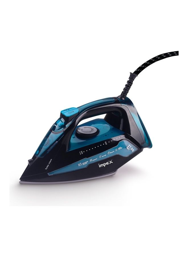 Impex 404 Electric Steam Iron Box, 360 Degree Plaint Swivel Cord Water Spray Ceramic Coated Sole Plate Overheat Protection With Temperature Settings 200 ml 2300 W IBS 404 Black And Blue  - Image 1