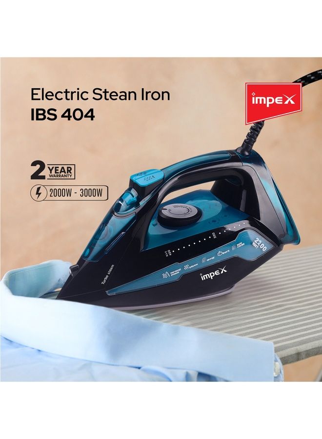 Impex 404 Electric Steam Iron Box, 360 Degree Plaint Swivel Cord Water Spray Ceramic Coated Sole Plate Overheat Protection With Temperature Settings 200 ml 2300 W IBS 404 Black And Blue  - Image 2