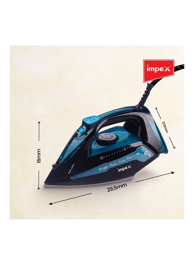 Impex 404 Electric Steam Iron Box, 360 Degree Plaint Swivel Cord Water Spray Ceramic Coated Sole Plate Overheat Protection With Temperature Settings 200 ml 2300 W IBS 404 Black And Blue  - Image 5
