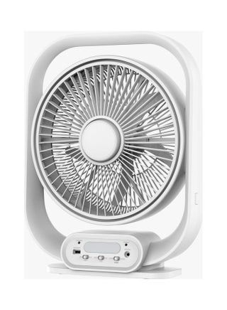 12 Inch Rechargeable Table Fan With 5 Leaf Blade, Solar Input, USB Output, GF21189 NINGF21189 White - v1694437347/N53436472A_1