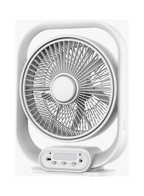 12 Inch Rechargeable Table Fan With 5 Leaf Blade, Solar Input, USB Output, GF21189 NINGF21189 White