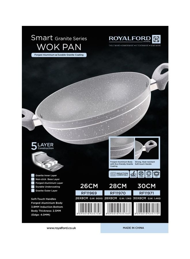 Royalford Smart Granite Series Forged Aluminum Wok Pan With Granite Coating Grey 26 cmcm - Image 2