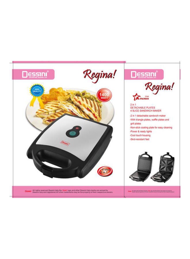 ديسيني 2 in 1  detachable  Non Stick Sandwich Maker 1400.0 W sandwichmaker2in1 silver/black  - Image 5
