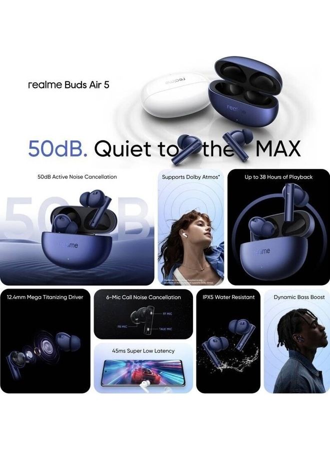 realme - Buds Air 5 With 50dB ANC Upto 38 hours Playback Bluetooth Headset Blue - Image 1