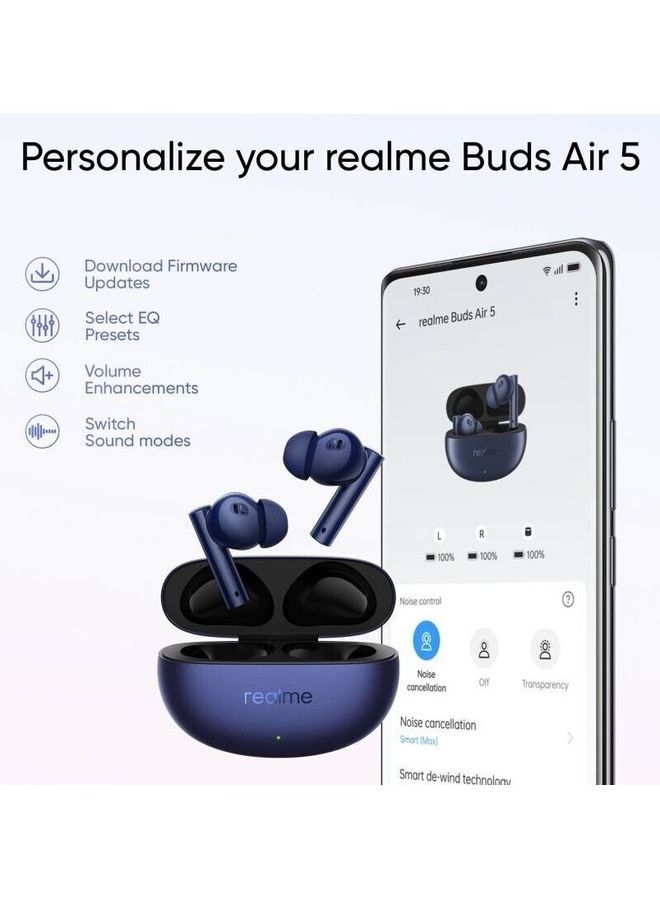 realme - Buds Air 5 With 50dB ANC Upto 38 hours Playback Bluetooth Headset Blue - Image 1